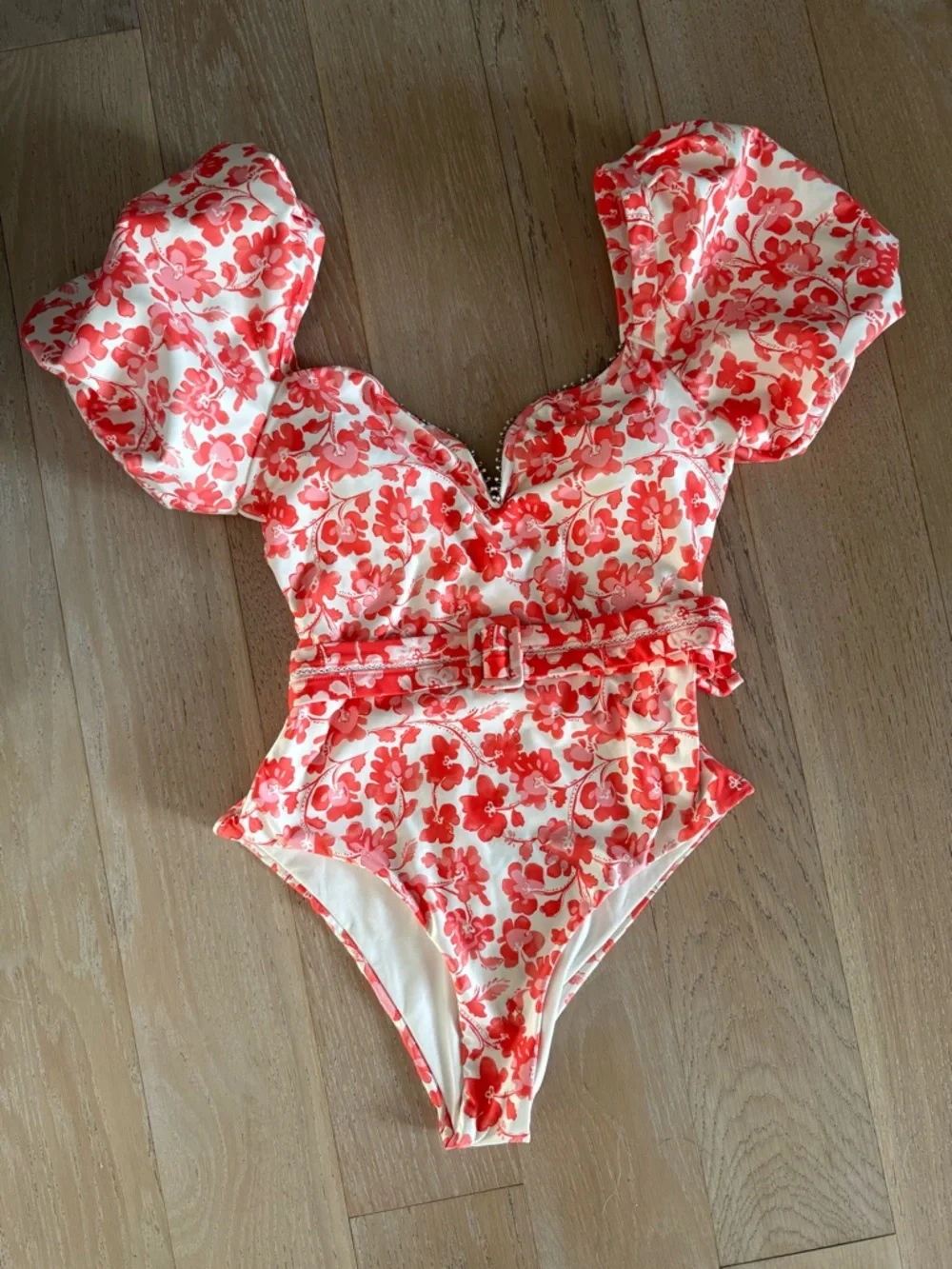 Floral Pink Puff-Sleeve One-Piece Swimsuit